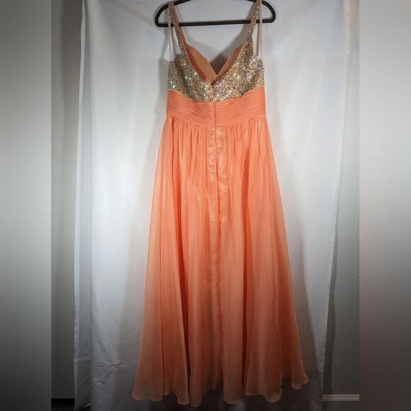 Star Box Sleeveless Formal Dress, Crystal Top & A Light Tangerine Color Size XXL - Picture 2 of 13